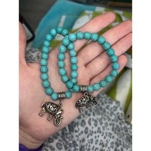 Turquoise elephant heavy bead bracelet